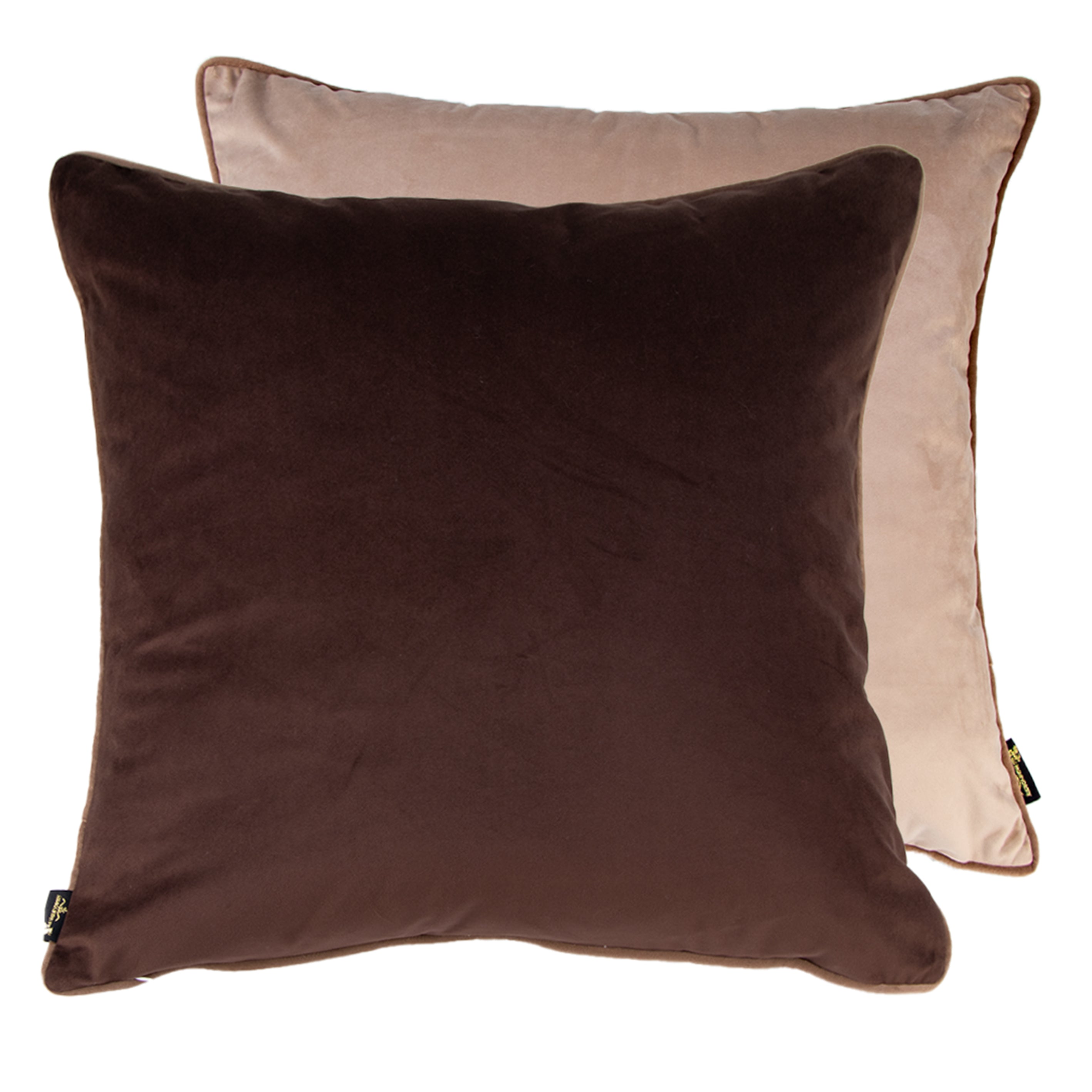 Malini Twofaced Choc/Taupe Piping Velvet Square Cushion